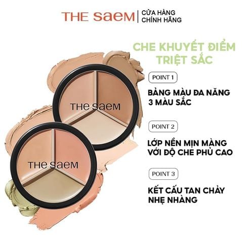 Che Khuyết Điểm Triệt Sắc, Che Phủ Cao The Saem Cover Perfection Triple Pot Concealer SPF28/PA+ 4.5g