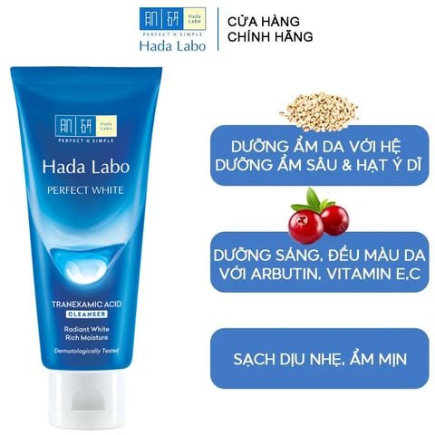 Sữa Rửa Mặt Hỗ Trợ Dưỡng Trắng Da Hada Labo Perfect White Arbutin Cleanser 80g