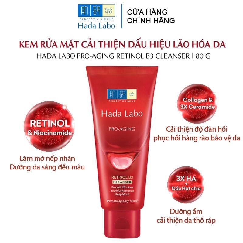 Sữa Rửa Mặt Hada Labo Cải Thiện Nếp Nhăn, Lão Hóa Da Pro Anti Aging Lifting Cleanser 80g