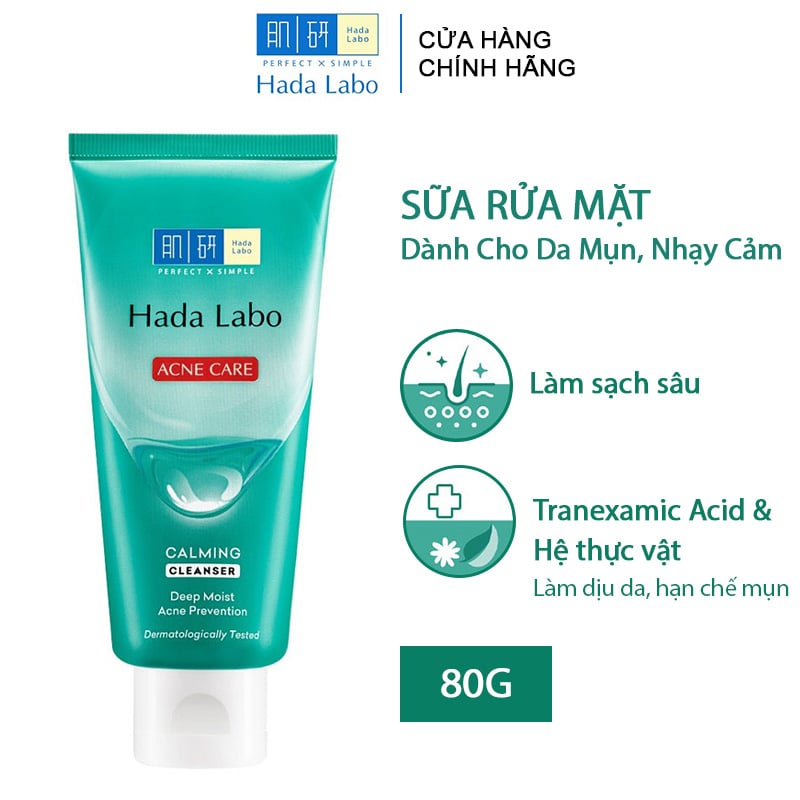 Sữa Rửa Mặt Dành Cho Da Mụn, Nhạy Cảm Hada Labo Acne Care Calming Cleanser 80g