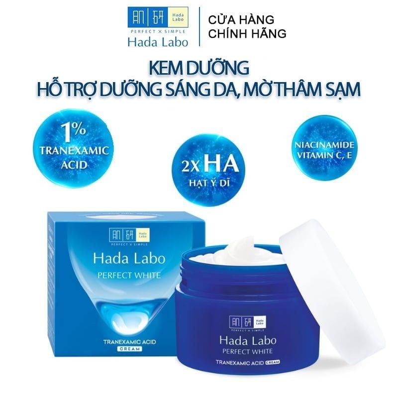 Kem Dưỡng Hỗ Trợ Dưỡng Sáng Da, Mờ Thâm Sạm Hada Labo Perfect White Tranexamic Acid Cream 50g