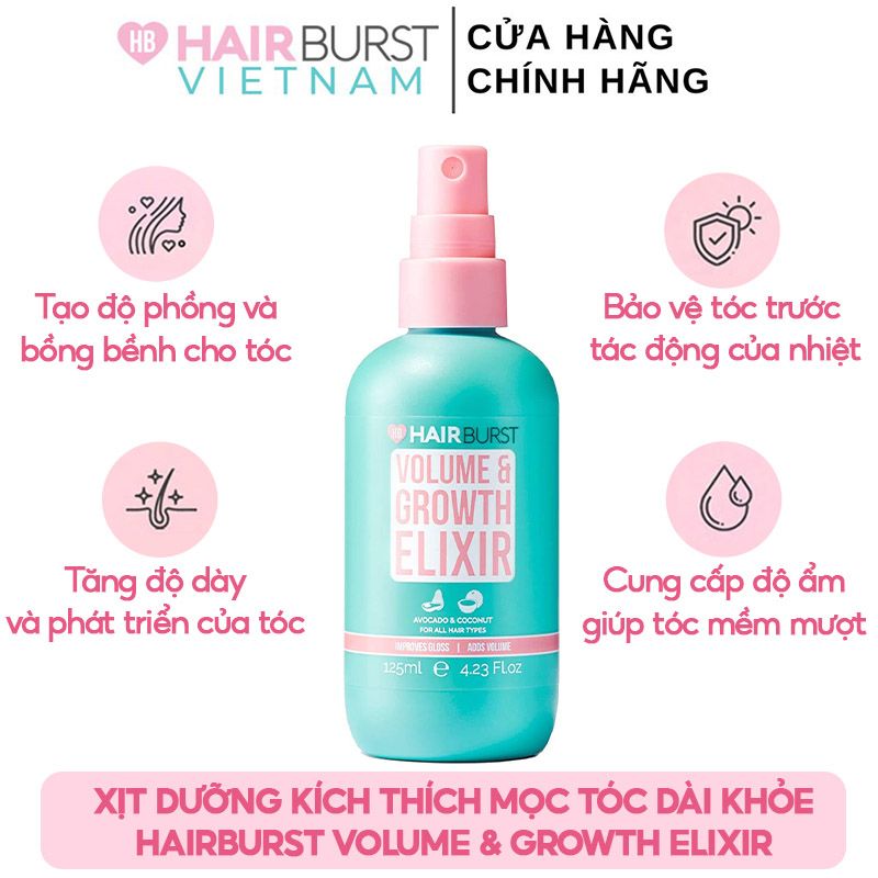 Xịt Dưỡng Kích Thích Mọc Tóc Dài Khỏe Hairburst Volume & Growth Elixir 125ml