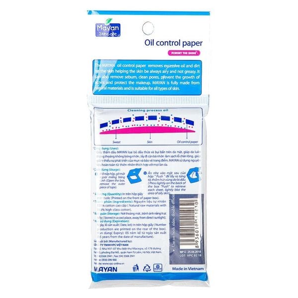  Giấy Thấm Dầu Than Hoạt Tính Mayan Charcoal Oil Control Paper 100 PCS 