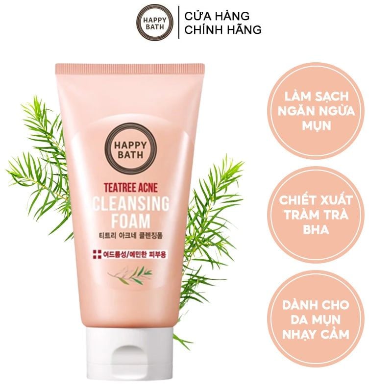Sữa Rửa Mặt Happy Bath Chiết Xuất Tràm Trà Teatree Acne Cleansing Foam 150g