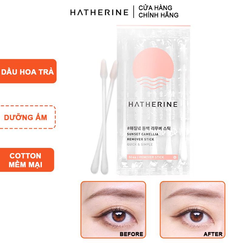 [50 cái] Tăm Bông Hatherine Hỗ Trợ Chỉnh Sửa Trang Điểm Sunset Camellia Remover Stick