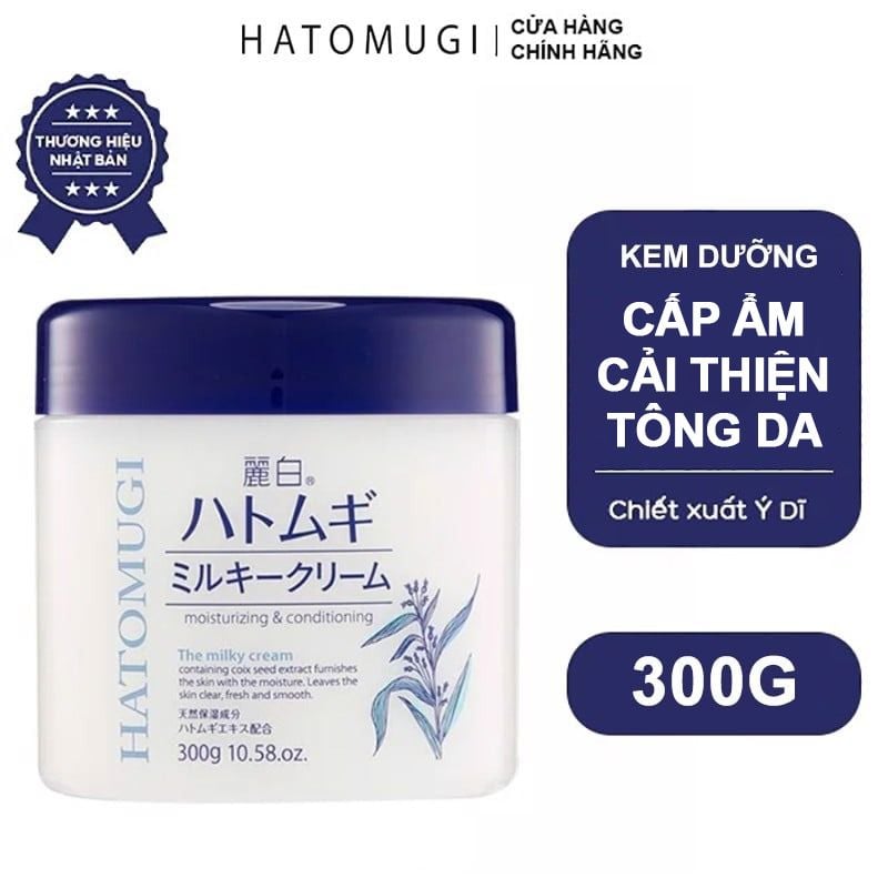 Kem Dưỡng Ẩm, Hỗ Trợ Làm Sáng Da Chiết Xuất Hạt Ý Dĩ Hatomugi Moisturizing & Conditioning The Milky Cream 300g