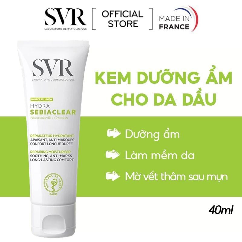 Kem Dưỡng Ẩm, Hỗ Trợ Giảm Thâm Mụn Cho Da Dầu SVR Sebiaclear Hydra 40ml