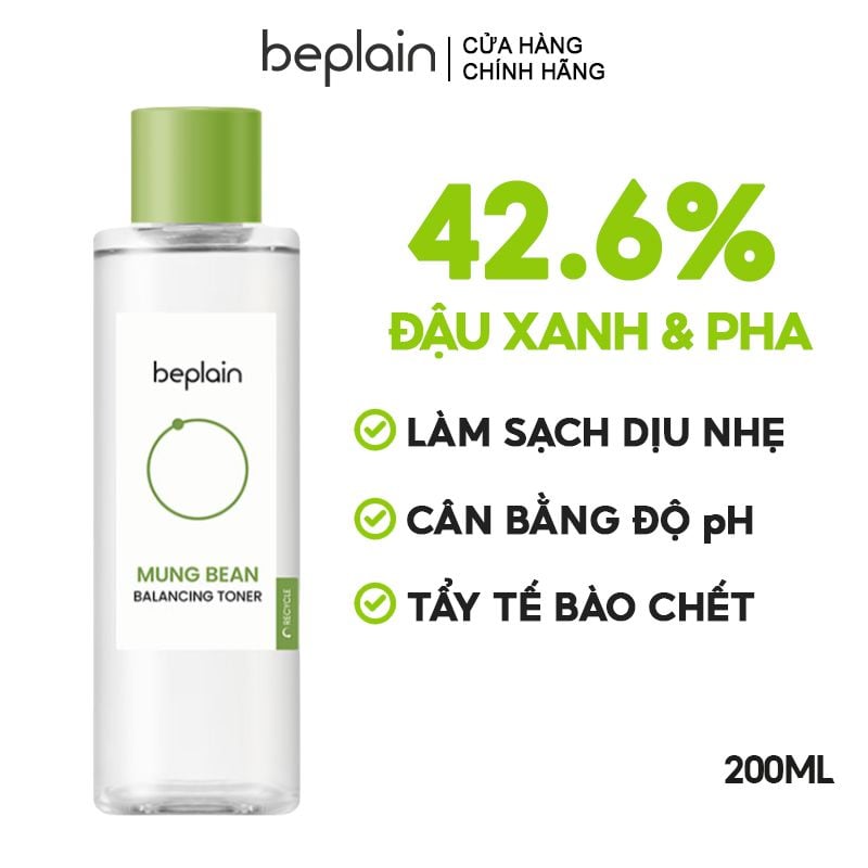 Nước Hoa Hồng Beplain Làm Sạch Dịu Nhẹ, Cân Bằng Độ pH Mung Bean Balancing Toner 200ml