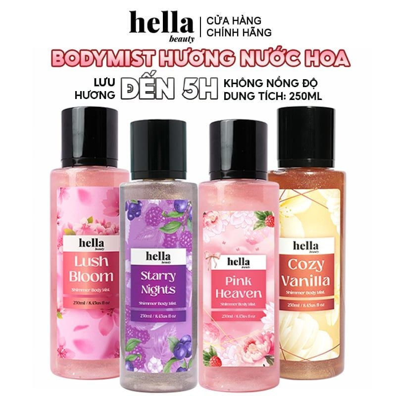 Xịt Thơm Có Nhũ Hương Trái Cây Hella Beauty Shimmer Body Mist 250ml