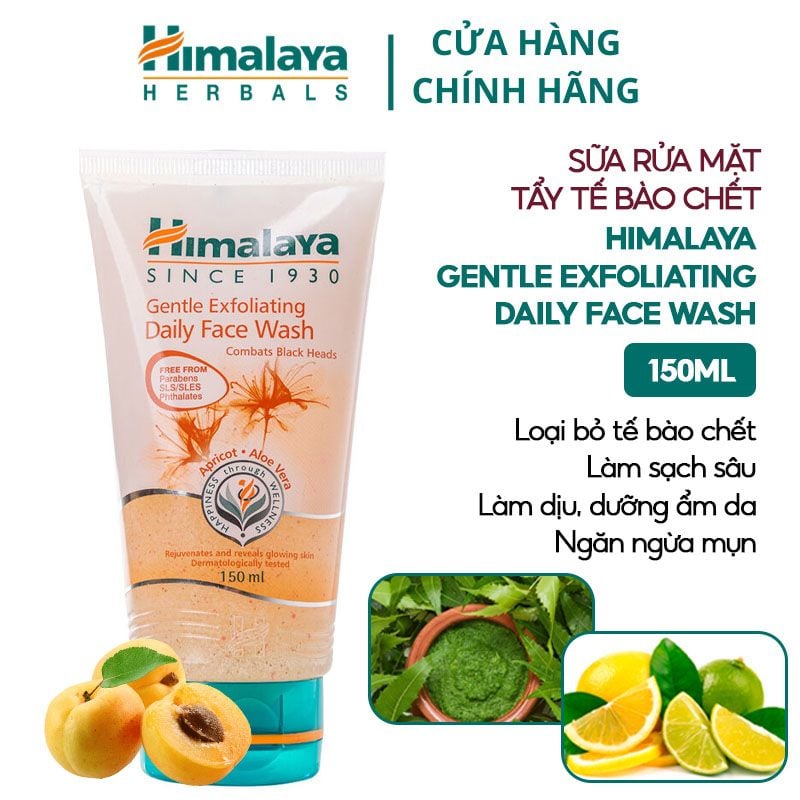 Sữa Rửa Mặt Himalaya Tẩy Tế Bào Chết, Hỗ Trợ Làm Sáng Da, Làm Sạch Mụn Đầu Đen Gentle Exfoliating Daily Face Wash 150ml