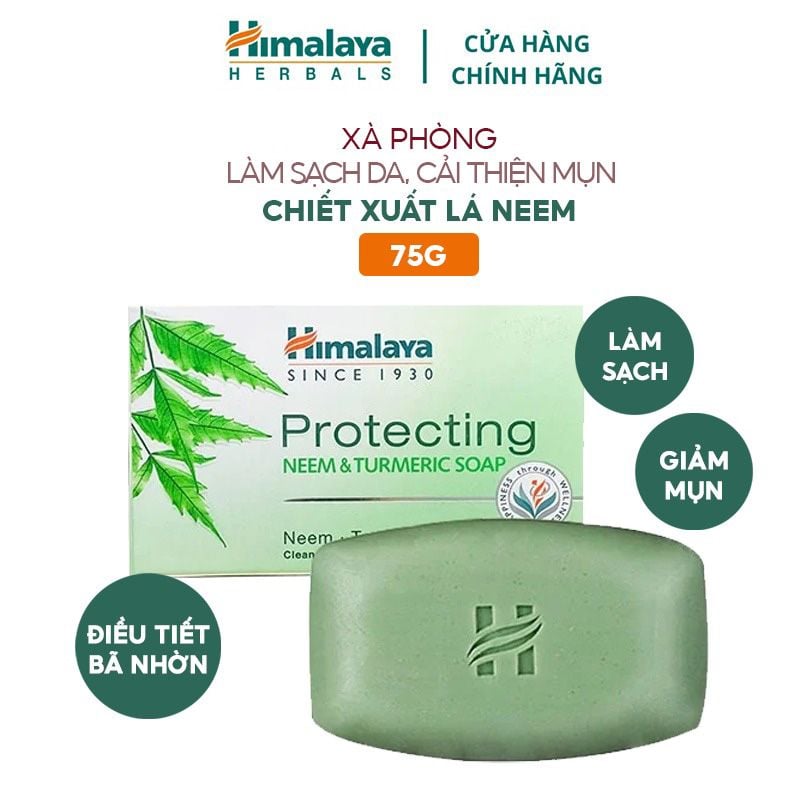 Xà Phòng Himalaya Làm Sạch Da, Hỗ Trợ Cải Thiện Mụn Chiết Xuất Lá Neem Protecting Neem & Turmeric Soap 75g