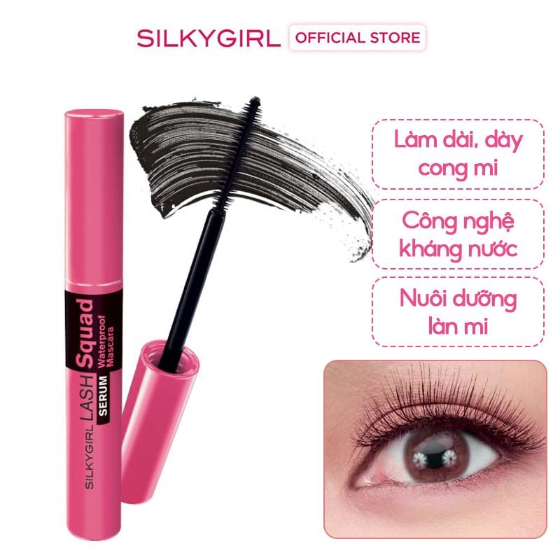 Mascara Làm Dài, Dày Và Cong Mi Silkygirl Lash Squad Serum Waterproof Mascara #01 Intense 4ml