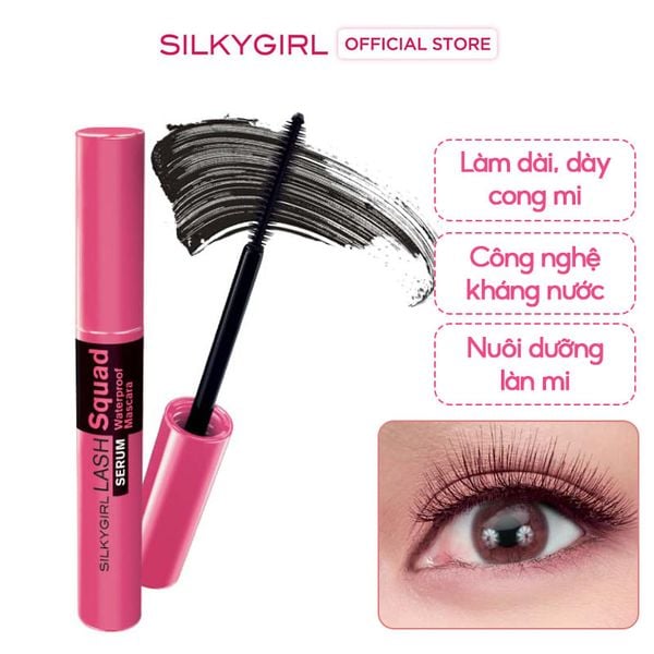 Mascara Làm Dài, Dày Và Cong Mi Silkygirl Lash Squad Serum Waterproof Mascara #01 Intense 4ml