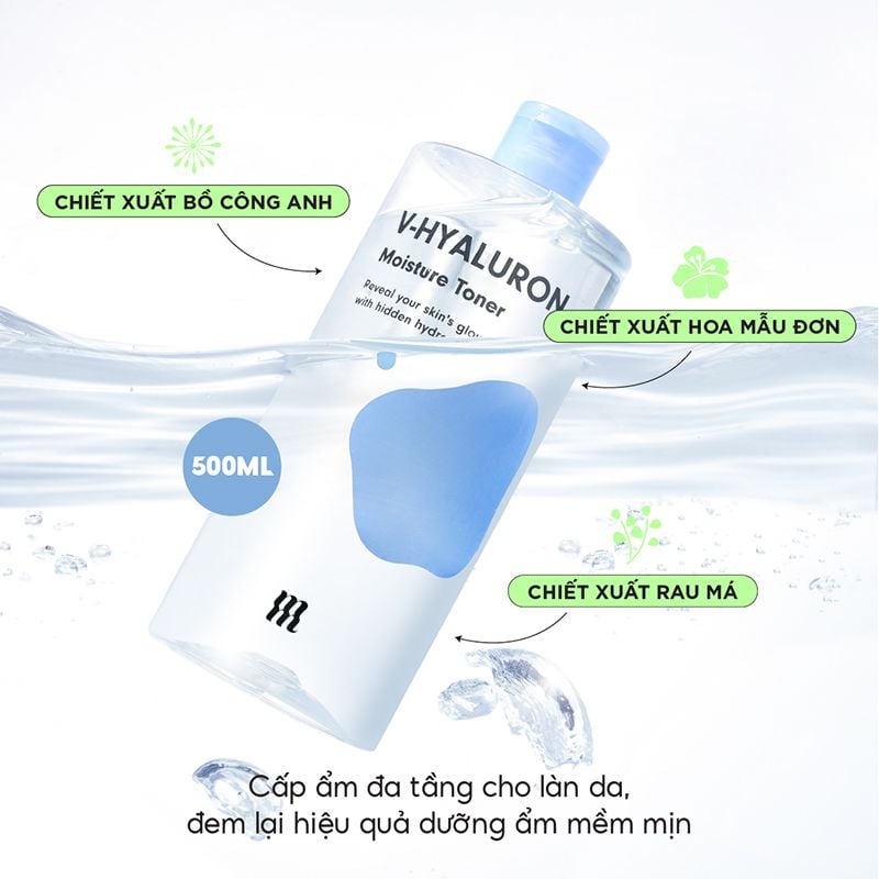 Nước Hoa Hồng By Merzy Dưỡng Ẩm V-Hyaluronic Acid Moisture Toner 500ml
