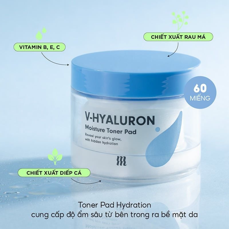 Toner Pad By Merzy Dưỡng Ẩm, Tẩy Da Chết Dịu Nhẹ V-Hyaluronic Acid Moisture Toner Pad 60 miếng 120g