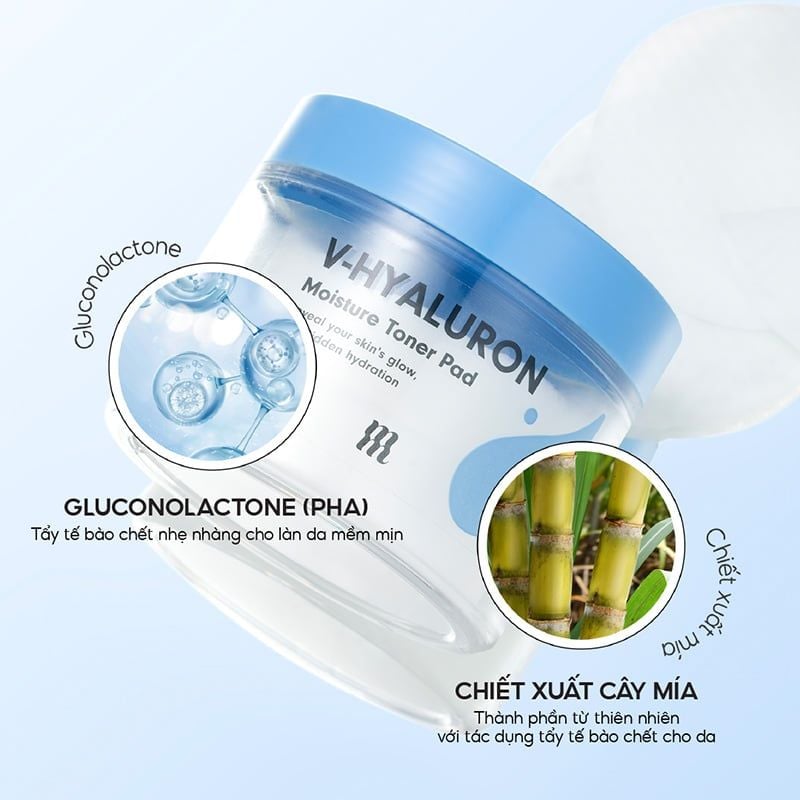 Toner Pad By Merzy Dưỡng Ẩm, Tẩy Da Chết Dịu Nhẹ V-Hyaluronic Acid Moisture Toner Pad 60 miếng 120g