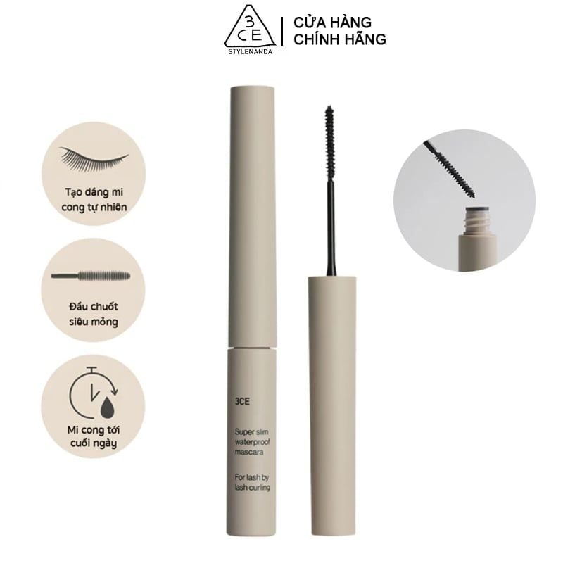 Mascara Siêu Mỏng Không Lem Trôi 3CE Super Slim Wpf Mascara #Black 3g