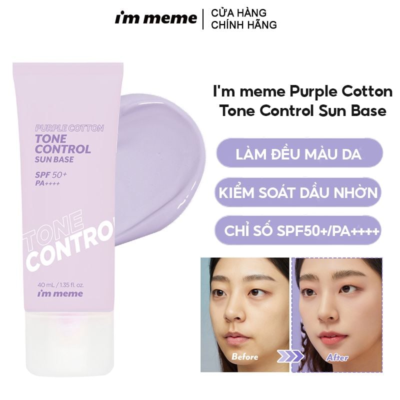 Kem Lót Chống Nắng Nâng Tông I'm meme Làm Đều Màu Da Purple Cotton Tone Control Sun Base 40g