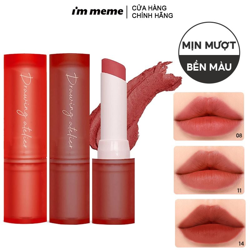 Son Thỏi Lì, Lên Màu Chuẩn I'm Meme Drawing Atelier Velvet Lipstick 3.5g