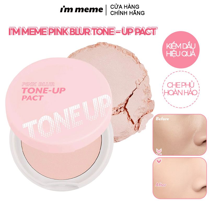 Phấn Phủ I'm Meme Dạng Nén Che Phủ, Kiềm Dầu, Nâng Tông Da Hiệu Quả Pink Blur Tone-Up Pact 10g