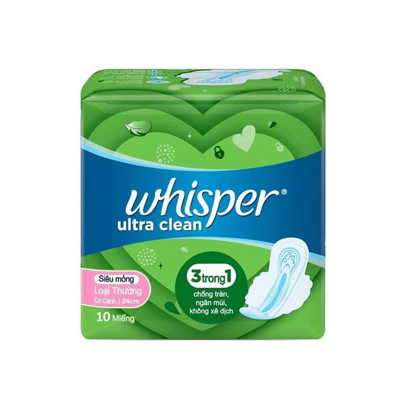 [10 Miếng] Băng Vệ Sinh Whisper Ultra Clean Siêu Mỏng Có Cánh Ngày Thường (Che tên sản phẩm khi giao hàng)