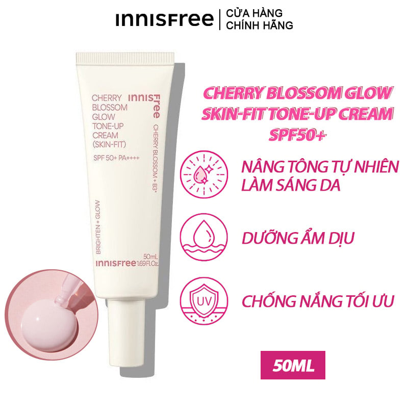 Kem Dưỡng Ẩm Nâng Tông, Làm Sáng, Chống Nắng Cho Da Innisfree Cherry Blossom Glow Skin-Fit Tone-up Cream SPF50+ 50ml