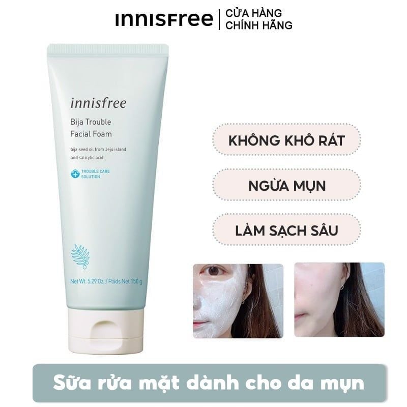 Sữa Rửa Mặt Dành Cho Da Mụn Innisfree Jeju Bija Trouble Facial Foam – THẾ  GIỚI SKINFOOD