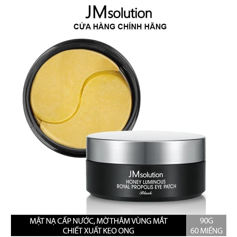 Mặt Nạ Mắt Cấp Ẩm, Hỗ Trợ Mờ Thâm, Chiết Xuất Từ Mật Ong JMsolution Honey Luminous Royal Propolis Eye Patch Black 90g