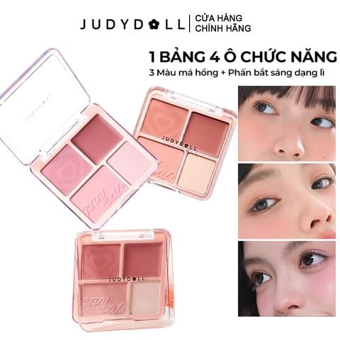Bảng Phấn Má Hồng Judydoll Bắt Sáng 4 Ô Tông Lì Đa Năng Blush&Highlight Palette 9g