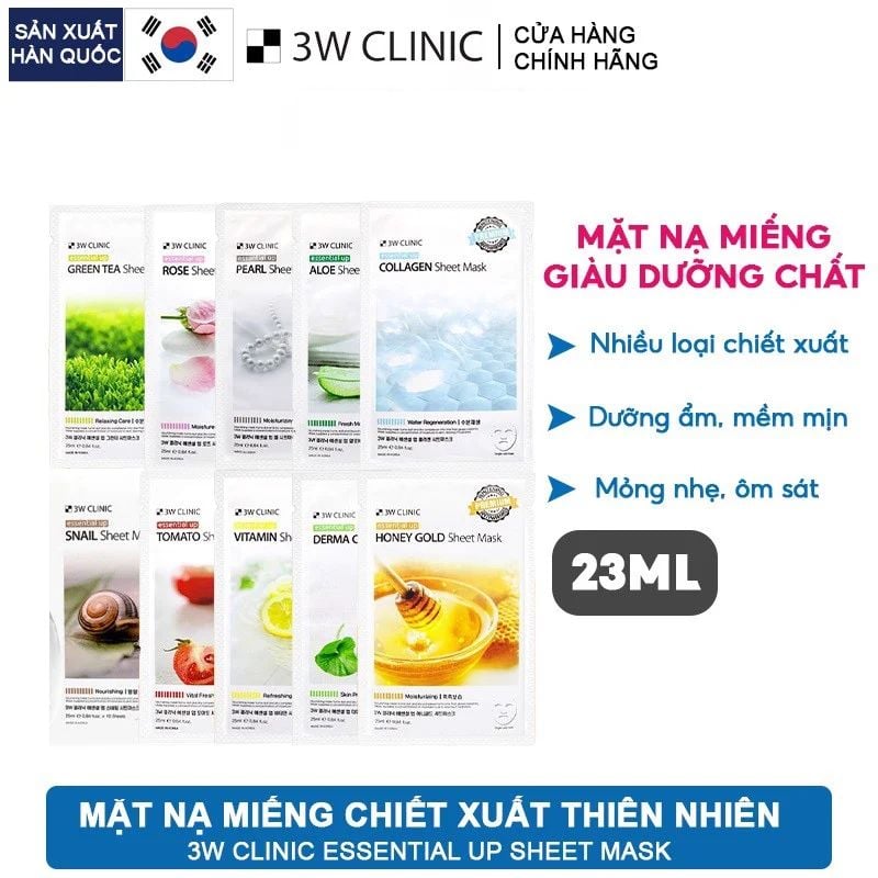 Mặt Nạ Tinh Chất 3W Clinic Dưỡng Da Essential Up Sheet Mask 25ml