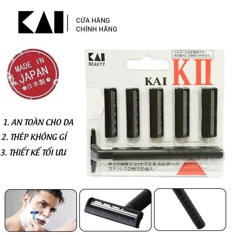 Set Dao Cạo Râu 2 Lưỡi Kép Kai - 1 Thân, 5 Lưỡi