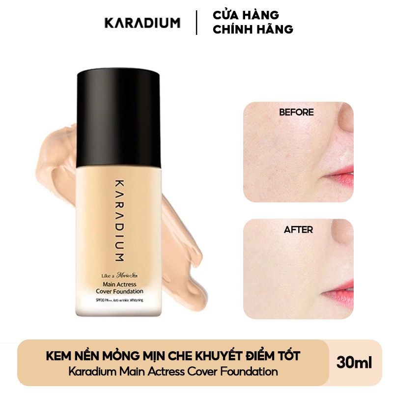 Kem Nền Mỏng Nhẹ Tự Nhiên, Che Khuyết Điểm Tốt Karadium Main Actress Cover Foundation SPF30/PA++ 30ml