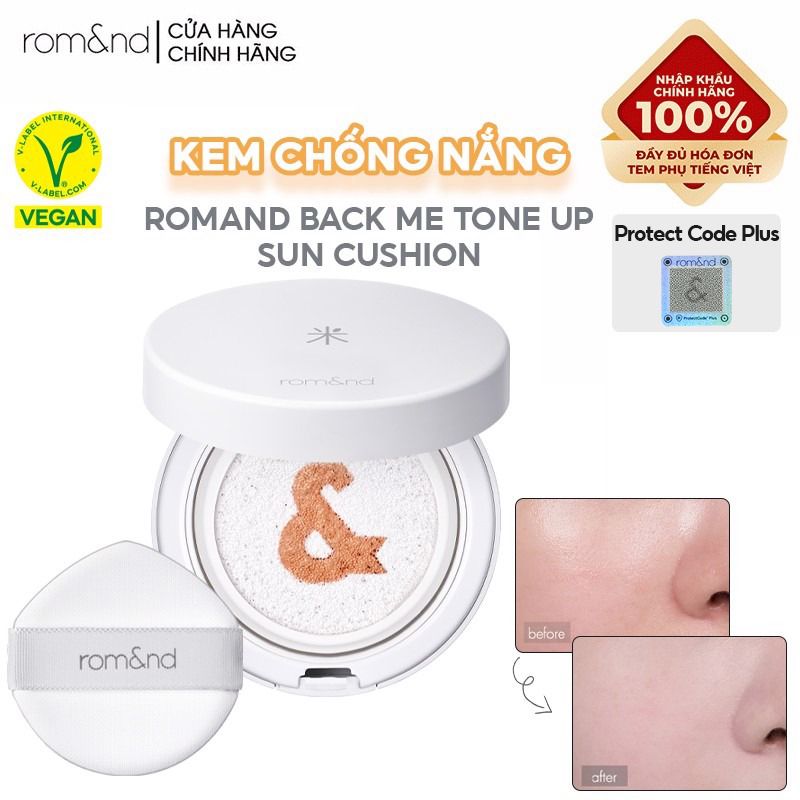 Kem Chống Nắng Dạng Cushion Thuần Chay Romand Back Me Tone Up Sun Cushion SPF50+/PA++++ 11g