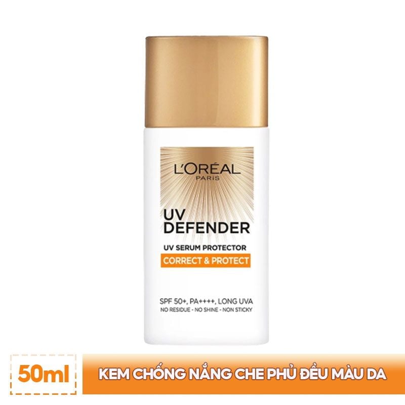 Kem Chống Nắng L'Oreal Mịn Nhẹ, Bảo Vệ Da, Ngăn Ngừa Lão Hóa UV Defender Serum Protector SPF 50+/PA++++