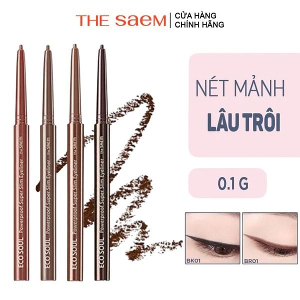 Chì Kẻ Mắt Siêu Mảnh The Saem Eco Soul Powerproof Super Slim Eyeliner 0.1g