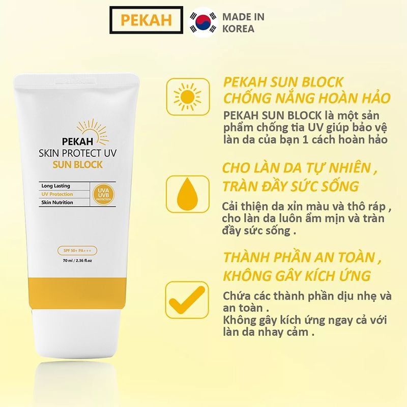 Kem Chống Nắng Pekah Nâng Tone Tự Nhiên Skin Protect UV Sunblock SPF50+/PA+++ 70ml