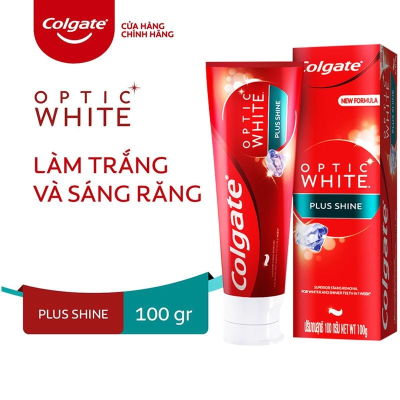 Kem Đánh Răng Giúp Trắng Sáng, Giảm Ố Vàng Colgate Optic White Plus Shine 100g