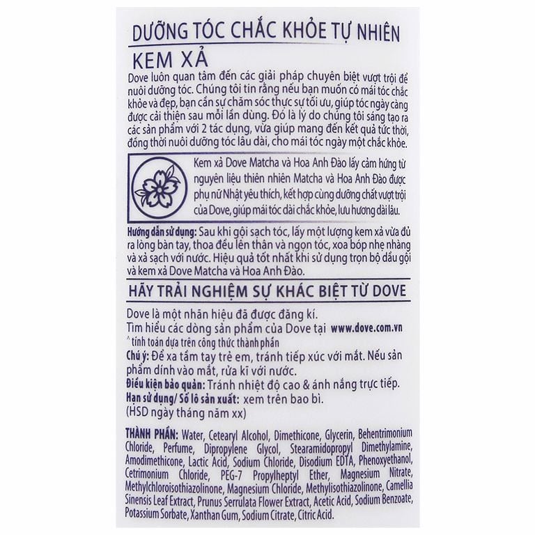 Kem Xả Dưỡng Tóc Chắc Khỏe Tự Nhiên Matcha Và Hoa Anh Đào Dove Nourishing Secret 610g