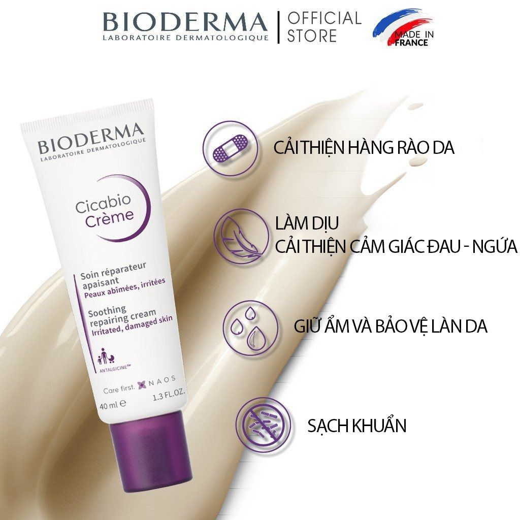 Kem Dưỡng Ẩm Bioderma Làm Dịu, Hỗ Trợ Phục Hồi Da Cicabio Creme+ 40ml