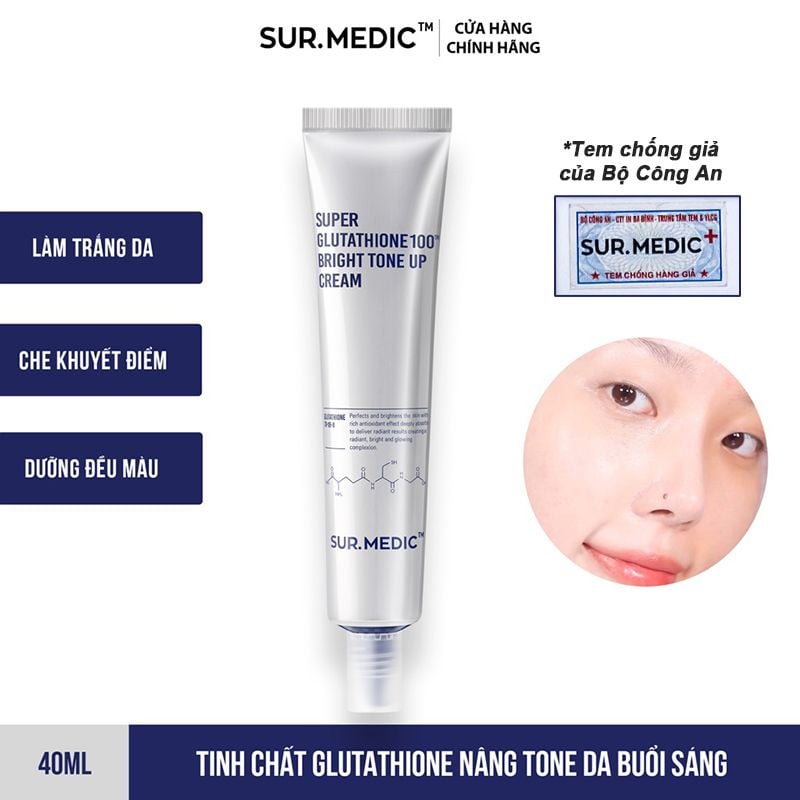 Kem Nâng Tông Trắng Da Sur.Medic+ Super Glutathione 100 Bright Tone Up Cream 40ml