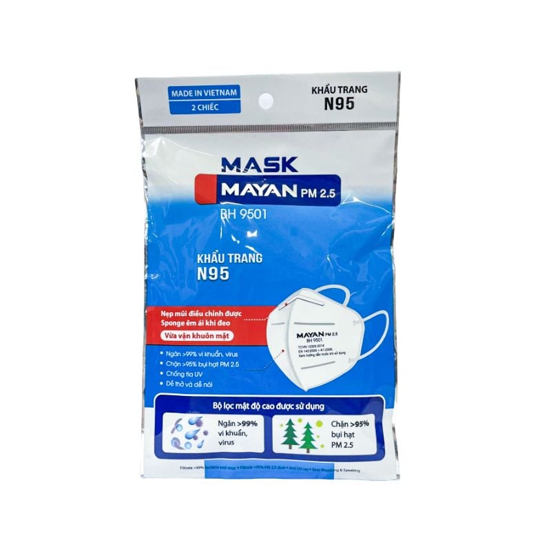 [Túi 2 Cái] Khẩu Trang Kháng Khuẩn Mayan PM 2.5 BH 9501