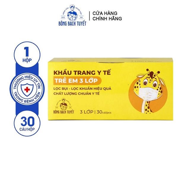 Khẩu Trang Trẻ Em 3 Lớp Bông Bạch Tuyết Merigo 3 Layers Medical Mask For Kids - Hộp 30 Cái