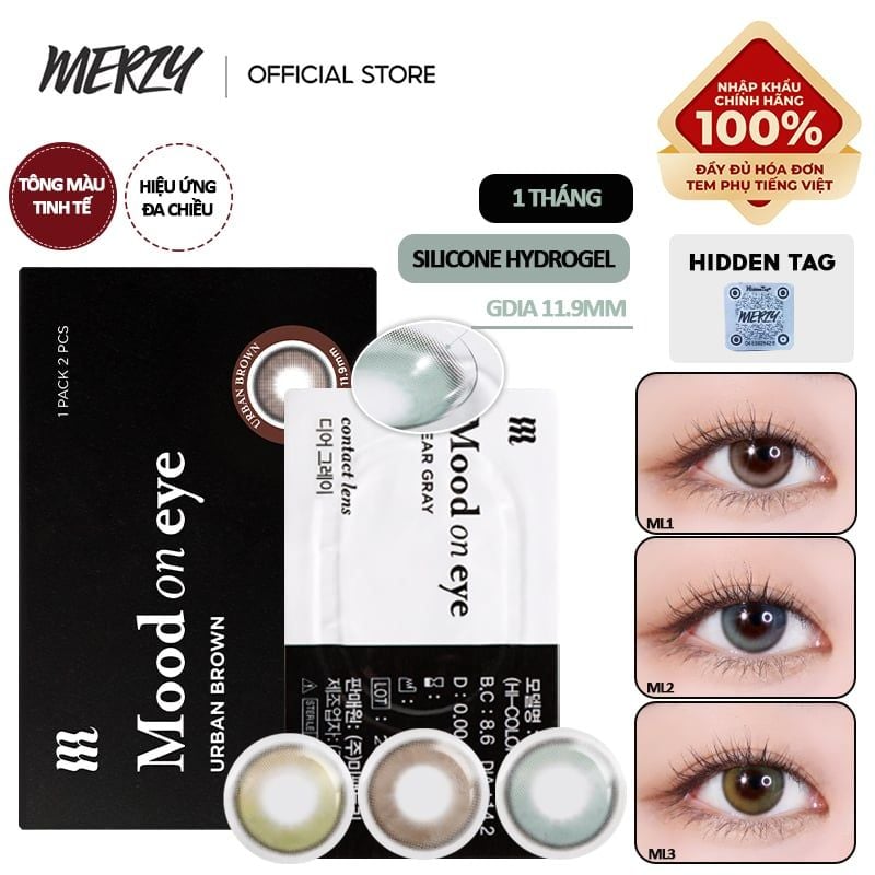 Kính Áp Tròng Merzy Lens Mắt Màu Tự Nhiên, Cao Cấp Hàn Quốc Mood On Eye Contact Lens