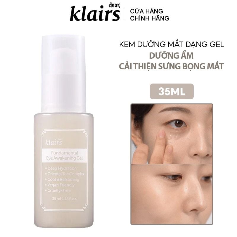 Kem Dưỡng Mắt Klairs Dạng Gel Dưỡng Ẩm, Cải Thiện Bọng Mắt, Mờ Thâm Fundamental Eye Awakening Gel 35ml