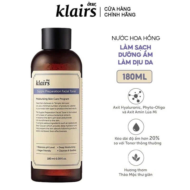 Nước Hoa Hồng Làm Sạch, Dưỡng Ẩm Klairs Supple Preparation Facial Toner 180ml