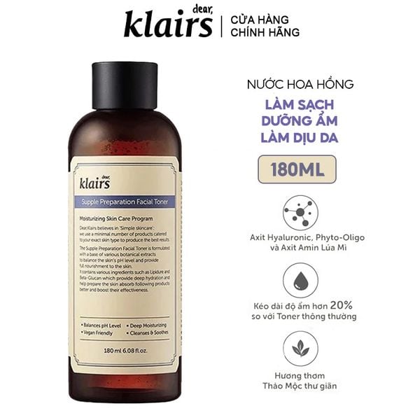  Nước Hoa Hồng Klairs Làm Sạch, Dưỡng Ẩm Supple Preparation Facial Toner 180ml 