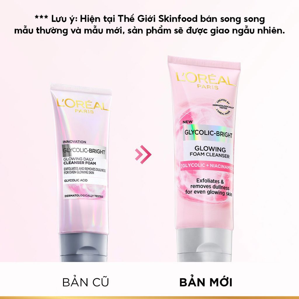 Sữa Rửa Mặt L'oreal Hỗ Trợ Làm Sáng Da Glycolic-Bright Glowing Daily Cleanser Foam 100ml