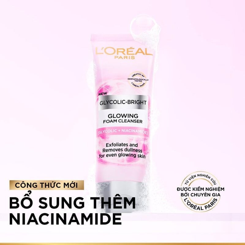 Sữa Rửa Mặt L'oreal Hỗ Trợ Làm Sáng Da Glycolic-Bright Glowing Daily Cleanser Foam 100ml