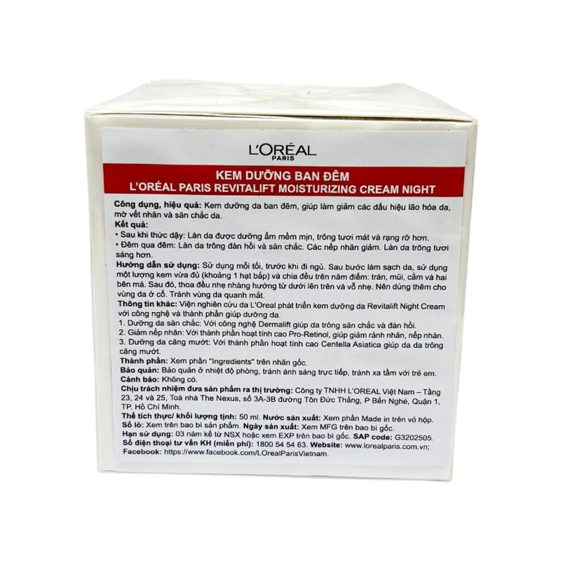 Kem Dưỡng L'Oreal Ngừa Lão Hòa Ban Đêm Revitalift Moisturizing Cream Night 50ml
