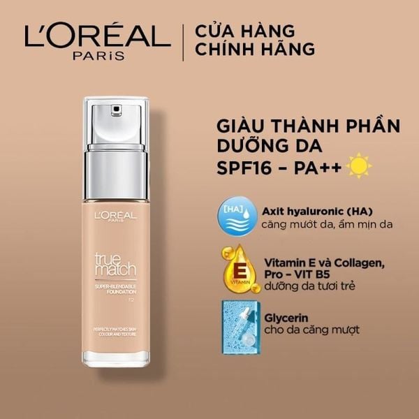  Kem Nền L'Oreal Mịn Nhẹ Cho Lớp Nền Bền Màu Lâu Trôi True Match Super-Blendable Foundation SPF16/PA++ 30ml 